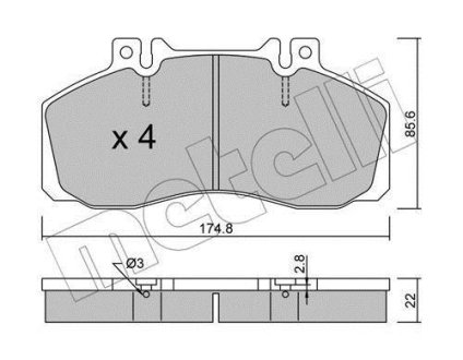 Колодки тормозные (передние) MB Vario 96-/Atego 98-04/(задние) MB Sprinter 616CDI 01- Metelli 22-0267-0