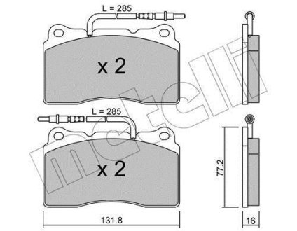 Колодки тормозные (передние) Citroen C8 02-/Peugeot 208 12-/ 3008 09-17/ 607/807 02- (с датчиками) Metelli 22-0288-2