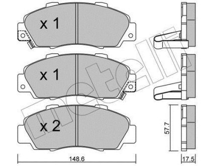 Колодки гальмівні (передні) Honda Accord V/VI 93-03/Civic 97-01 Metelli 22-0298-0