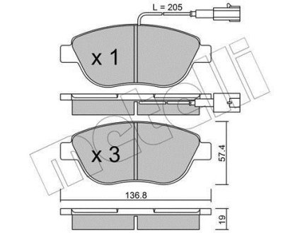 Колодки тормозные (передние) Fiat Doblo 01-/Opel Combo 1.3-2.0CDTI 12- (с датчиком) Metelli 22-0322-0