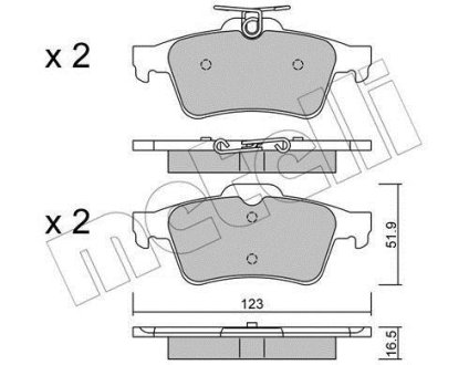 Колодки гальмівні (задні) Citroen C5/Ford C-Max 07-/Focus/Connect 04-13/Renault Laguna 07-15/Volvo Metelli 22-0337-1