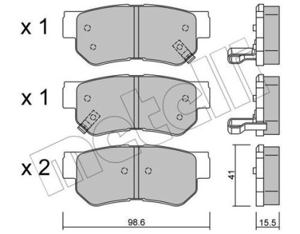 Колодки гальмівні (задні) Hyundai Tucson 04-/Santa Fe/Getz/Sonata 98-12/Kia Sportage/Carens 04- Metelli 22-0365-0