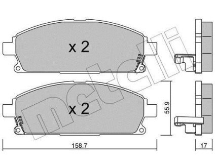 Колодки гальмівні (передні) Nissan X-Trail 01-13/Pathfinder 97-04 (з аморт. коливань) Metelli 22-0406-1