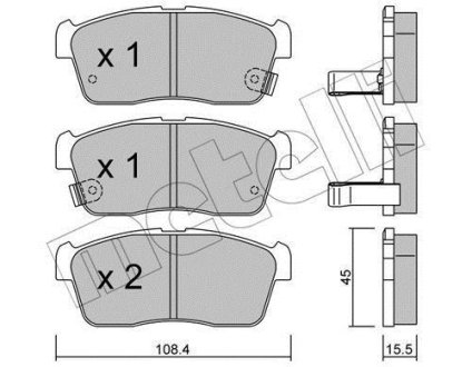 Колодки гальмівні (передні) Chevrolet Cruze 00-08/Subaru Justy 07-/Suzuki Ignis 00-/Nissan Pixo 09- Metelli 22-0415-0