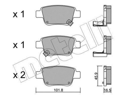 Колодки гальмівні (задні) Toyota Avensis 03-08/Corolla Verso 04-09 Metelli 22-0451-0