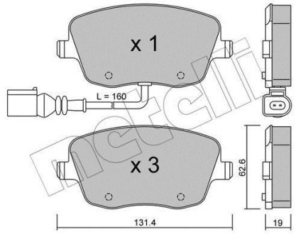 Колодки тормозные (передние) Seat Ibiza/VW Polo 01-09/Skoda Fabia 99-14/Roomster 06-15 (+датчик) Metelli 22-0547-1 (фото 1)