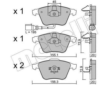 Колодки тормозные (передние) VW Passat 05-10/Skoda Superb 08-15 (с датчиком) Metelli 22-0549-2