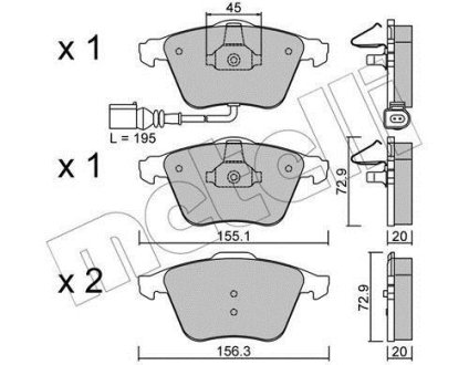 Колодки гальмівні (передні) Ауді A3/TT/VW Golf VI/Scirocco III 08-14 (+датчик) Metelli 22-0549-4