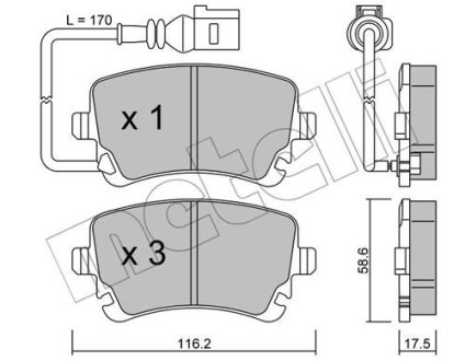 Колодки гальмівні (задні) VW T5/Multivan V 03-15 (датчик) Metelli 22-0554-0