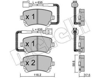 Колодки гальмівні (задні) VW Phaeton 02-16 (з датчиком) Metelli 22-0554-1