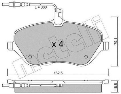 Колодки тормозные (передние) Citroen C5 08-/C6 05-12/Peugeot 407 04-10/607 00-11 (+датчики) Metelli 22-0601-0 (фото 1)