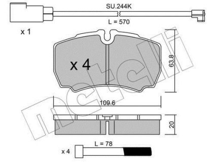 Колодки тормозные (задние) Ford Transit 06-14 (+датчики) Metelli 22-0604-2K