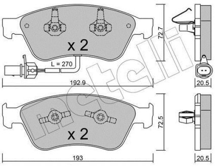 Колодки тормозные (передние) Audi A6 06-11/A8 02-10/VW Phaeton 02-16 (+датчики) Metelli 22-0662-0 (фото 1)