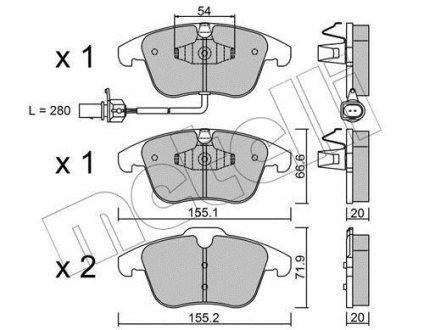 Колодки гальмівні (передні) Audi A4 07-18/Audi A5 07-/Audi Q5 12-17 (+датчик) Metelli 22-0675-2