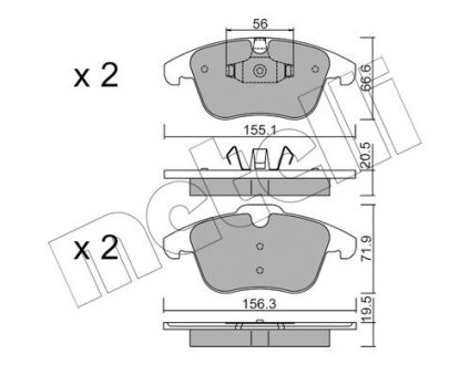 Колодки гальмівні (передні) Land Rover Freelander 06-14/Range Rover 11-19 Metelli 22-0675-6