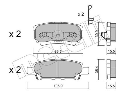 Колодки гальмівні (задні) Mitsubishi Outlander/Lancer 03-/Jeep Compass/Patriot/Dodge Avenger 06- Metelli 22-0737-0 (фото 1)