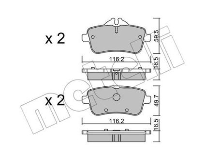 Колодки тормозные (задние) MB ML/GLE-class (W166) 11-18/GL/GLS-class (X166) 12-/A-class (W176) 13-18 Metelli 22-0968-0