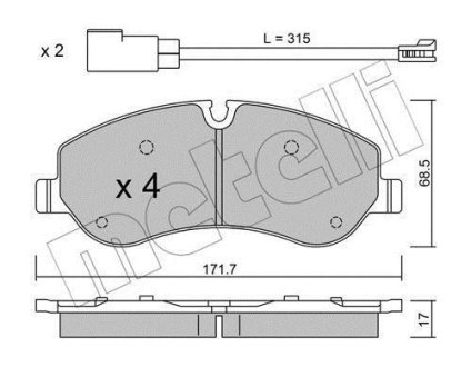 Колодки тормозные (передние) Ford Transit Custom/Tourneo Custom V362 12-/Transit V363 13- (+датчики) Metelli 22-0990-0