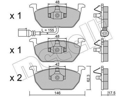 Колодки гальмівні Seat Leon/Skoda Octavia IV/V/VW Golf VII 12- (+датчик) Metelli 22-1028-0