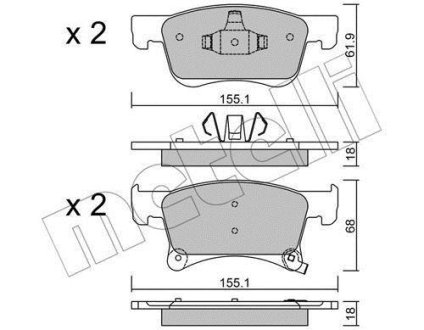 Колодки тормозные (передние) Opel Corsa E 14-/Chevrolet Orlando 18- Metelli 22-1035-0