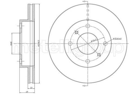 Диск тормозной (передний) Nissan Almera 00-06/Primera 90-99 (257x22) (с покрытием) (вентилируемый) Metelli 23-0249C