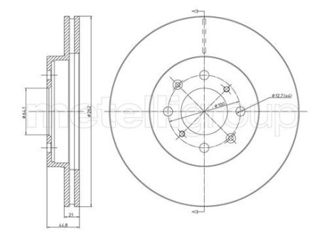 Диск тормозной (передний) Honda Civic V/VI/VII 90-05/Jazz 08-/CRX 89-98 (262x21) (с покр.) (вент.) Metelli 23-0344C