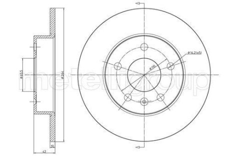 Диск тормозной (задний) Opel Astra G/H 98-/Meriva A/B 03-/Zafira A/B 99- (264x10) (с покр.) (полный) Metelli 23-0489C