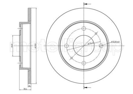 Диск гальмівний Mitsubishi Colt 04-13 Smart Forfour 04-06 (250x10) Metelli 23-0768C