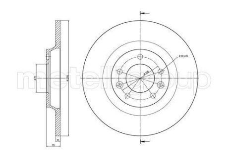 Диск гальмівний (задній) Citroen C5 08-/ Peugeot 508 11- (290x12) Metelli 23-0795C (фото 1)