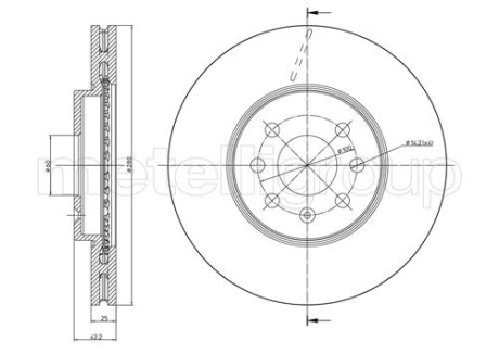 Диск гальмівний Opel Astra H 04-14 (280x25) (з покриттям) (вент.) Metelli 23-0825C