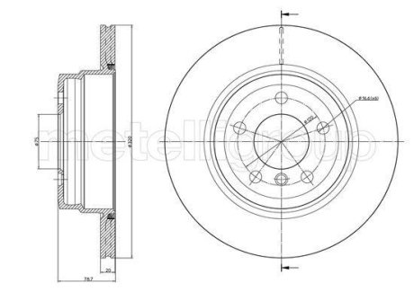 Диск тормозной (задний) BMW X5 (E70/F15) 07-/X6 (F16) 09- (320x20) (с покрытием) (вентилируемый) Metelli 23-1025C