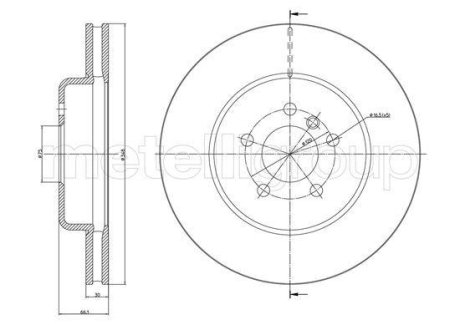 Диск тормозной (передний) BMW 5 (F10/F11)/6 (F12/F13)/7 (F01-04) 11- (348x30) (с покр.) (вентил.) Metelli 23-1268C