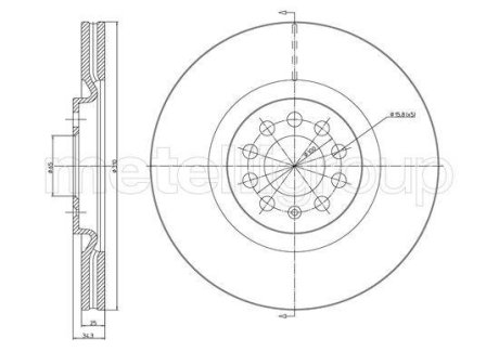 Диск гальмівний (передній) Audi A1 10-18/VW Polo 14-/Seat Ibiza 15-17 (310x25) Metelli 23-1515C