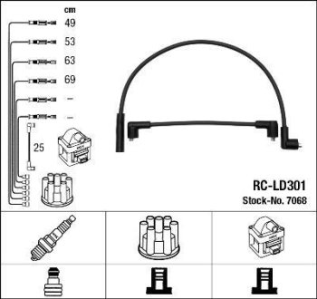 Дріт запалювання (код 7068) ВАЗ 2108,09,099 (1100-1500)(вир-во) NGK RC-LD301