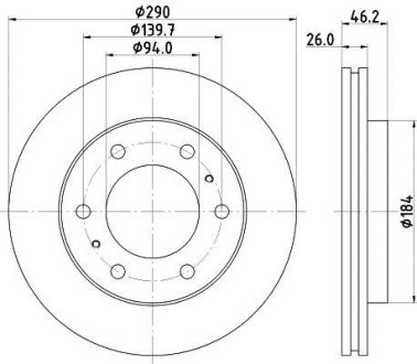 ДИСК ГАЛЬМIВНИЙ ПЕРЕДНIЙ Mitsubishi Pajero III, IV 2.4, 2.5, 3.0, 3.2, 3.5 (02-) NISSHINBO ND3027K