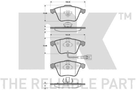 Гальмівні колодки Audi A3 Seat Leon Skoda Superb II VW Cc, Eos, Golf Plus, Golf V, Passat, Passat CC 1.2-3.6 05.03-12.16 NK 2247110