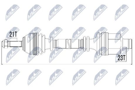 Полуось правая (на шплинт) Renault Clio II 1.1/1.2/16V/1.4/16V/1.5dCi/1.6/1.9D/dTi 98-, Kangoo 1.2/16V/1.4/1.5dCi/1.6 16V/1.9D/dTi 98- L:754/A:21/K:23/ABS:26 NTY NPW-RE-014