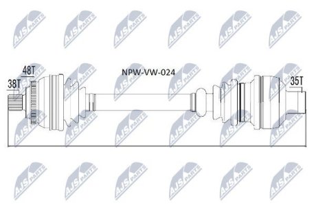 Піввісь права VW Sharan, Ford Galaxy Seat Alhambra 1.8TDCI-2.8 95- L:582.5/A:38/K:35/ABS:48 NTY NPW-VW-024