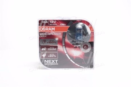 Лампа 12V H4 60/55W P43t NIGHT BREAKER LASER +150% Box2шт OSRAM 64193NL-HCB