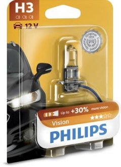 Автолампа H3 12V 55W PK22s Vision +30% (1 шт. в блістері) PHILIPS 12336PRB1