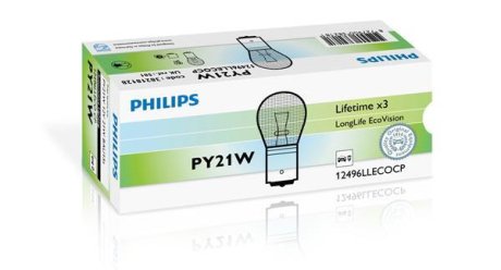 Лампа розжарювання PY21W 12V 21W BAU15s LongerLife EcoVision (вир-во) PHILIPS 12496LLECOCP