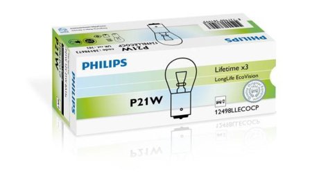 Лампа розжарювання P21W 12V 21W BA15s LongerLife EcoVision (вир-во) PHILIPS 12498LLECOCP