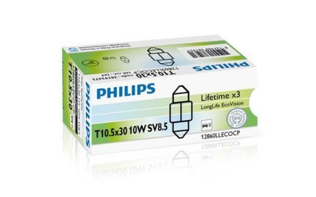 Лампа розжарювання 12V 10W T10,5x30 SV8,5 LongerLife EcoVision (вир-во) PHILIPS 12860LLECOCP