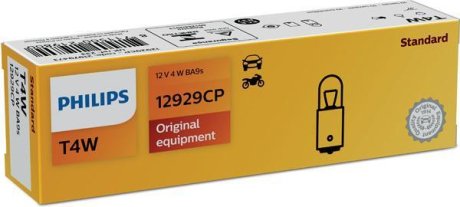 Лампа розжарювання T4W12V 4W BA9s (вир-во) PHILIPS 12929CP