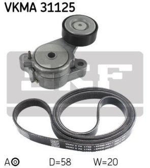 К-т (ремінь поліклиновий+ролик) VW Golf V, Golf Plus, Touran, 1,4TSI/FSI SKF VKMA 31125