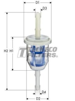 Фільтр паливний універс. бензин. з накін. (випускний Ø 6/8) Tecneco BN500