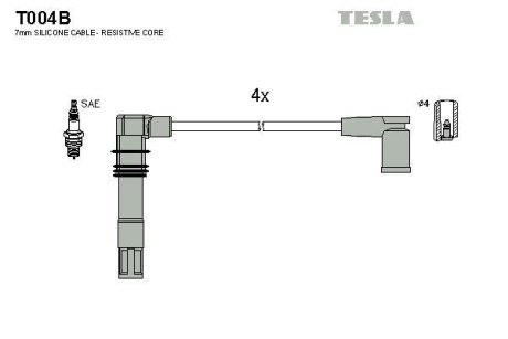 Провода высоковольтные, комплект Skoda Octavia 1.4 (00-10),Skoda Octavia combi 1.4 (00-10) TESLA T004B