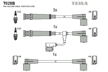 Комплект кабелей зажигания TESLA T028B