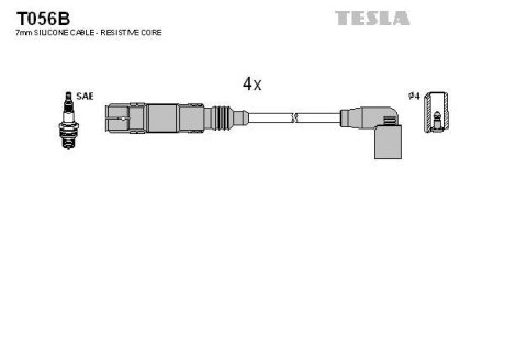 Провода высоковольтные, комплект Skoda Roomster 1.2 (10-15),Skoda Roomster praktik 1.2 (10-15) TESLA T056B