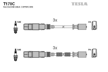 Провід високовольтні, комплект Smart Fortwo 0.7 (04-07),Smart Fortwo cabrio 0.7 (04-07) TESLA T170C